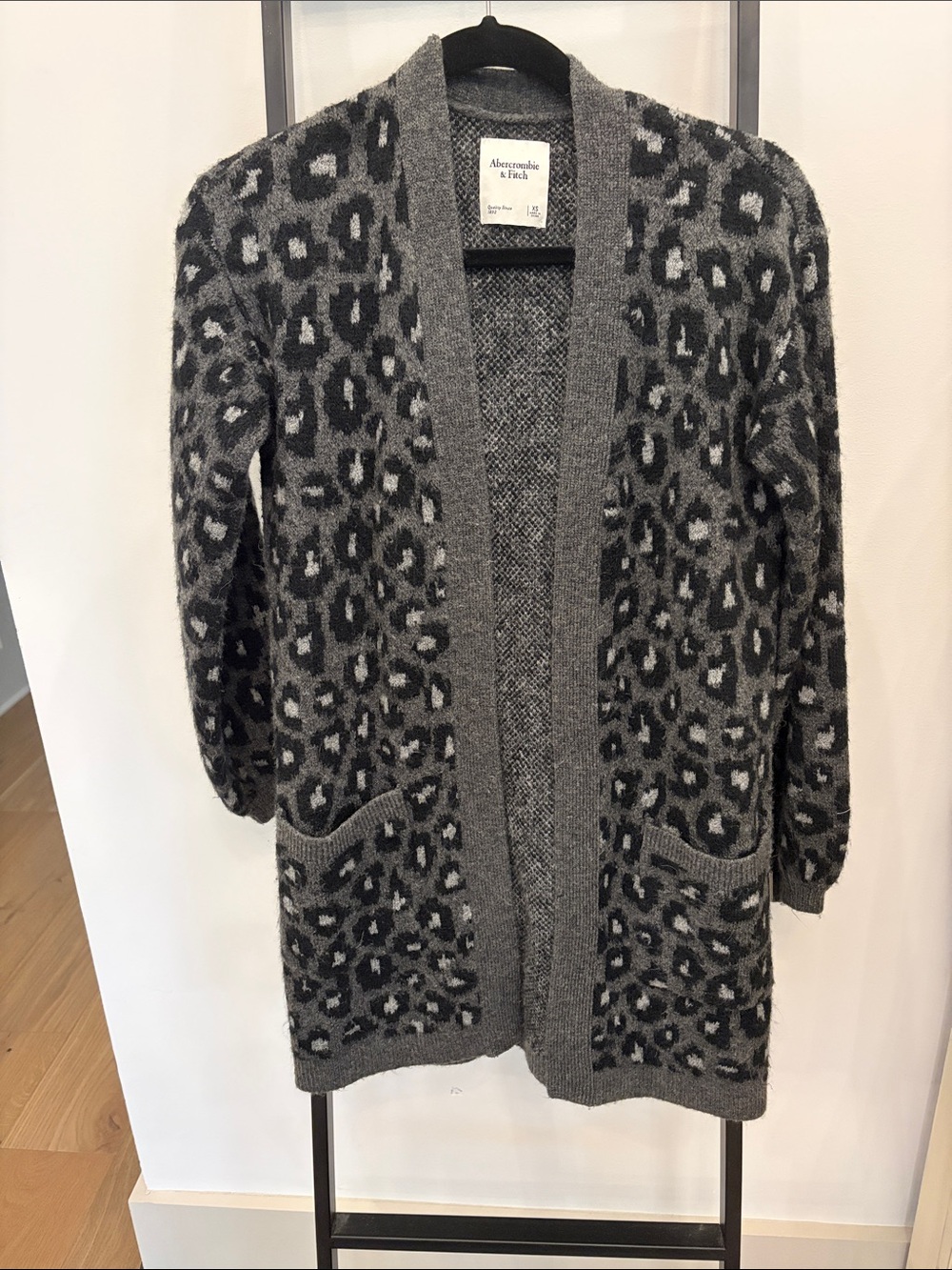 Abercrombie & Fitch Charcoal and Black Leopard Open Cardigan